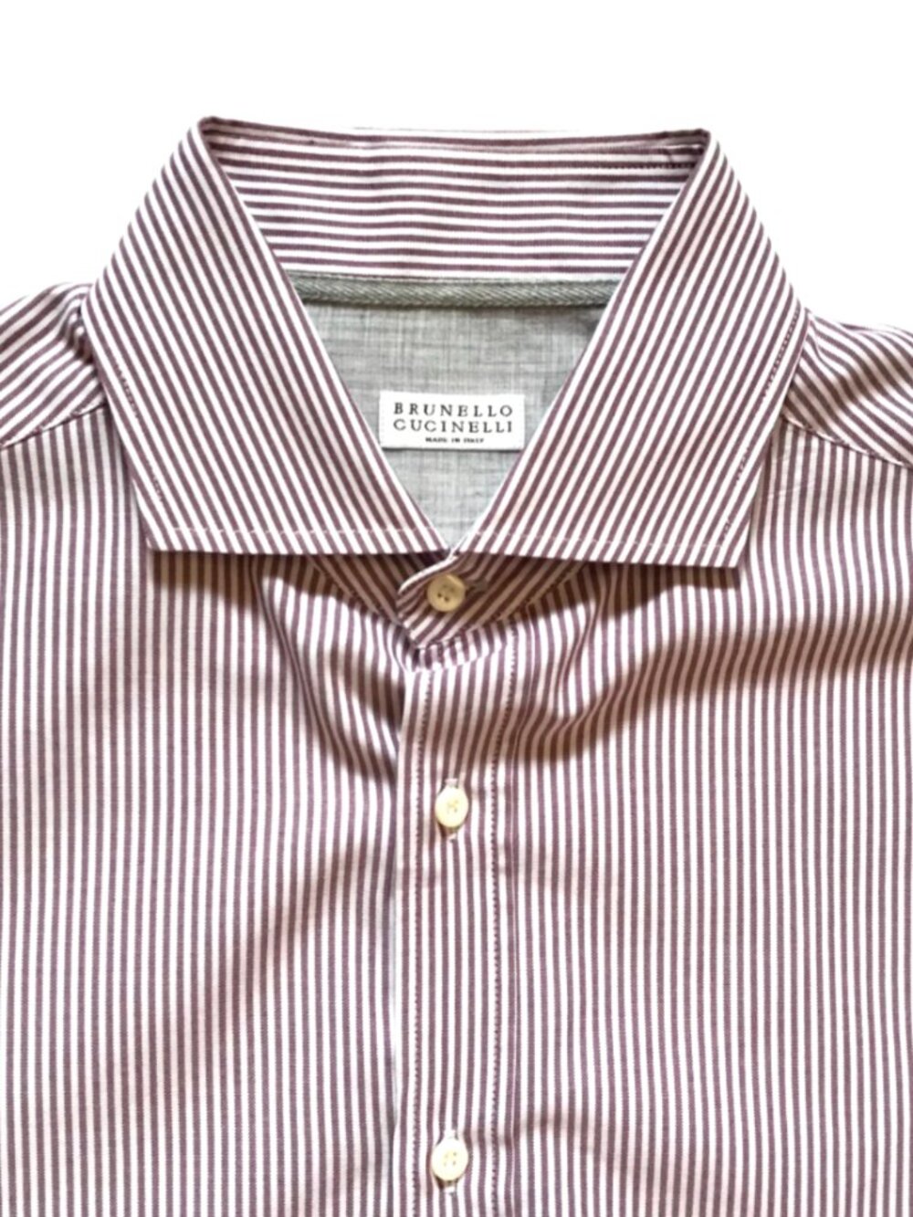 Brunello Cucinelli Stripe Button Down Shirt Mens Large White Maroon Wine Cotton